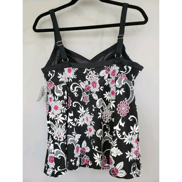 NEW Catherine's 16W Tankini Swim Top Shirt Tropical Plus Size Black Vacation - Picture 5 of 6